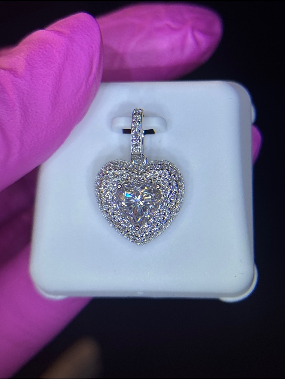 .925 Sterling Silver 2ct. VVS Moissanite Pave’ Heart Solitaire Pendant - Picture 12 of 14